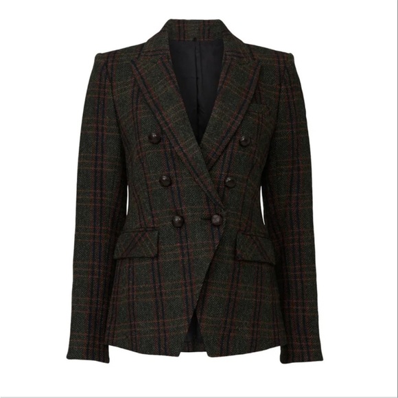 $798 Veronica Beard Miller Herringbone Plaid Dickey Jacket Forest Green sz 6 - Picture 1 of 11